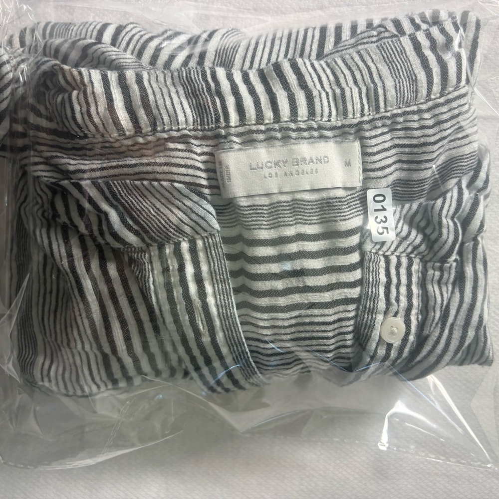 Lucky Brand Striped Popover Blouse Medium Boho Coastal Cotton Top - Picture 9 of 9